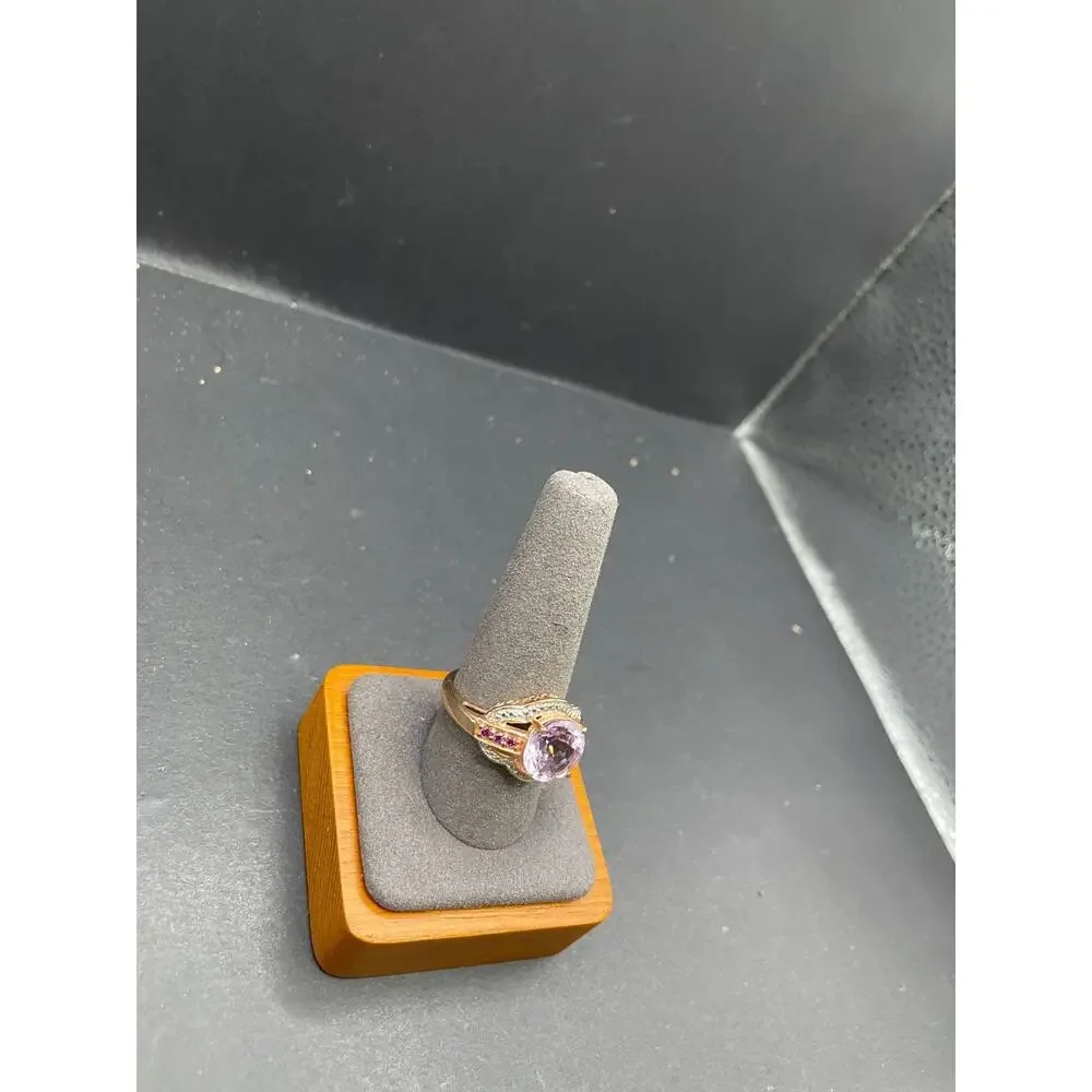 STS 925 Rose Gold Tone Sterling Silver Oval Amethyst Pink Tourmaline Ring Sz 10